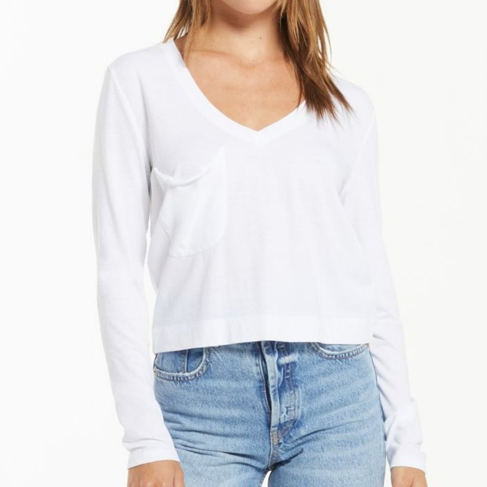 Long Sleeve Skimmer Pocket Tee White